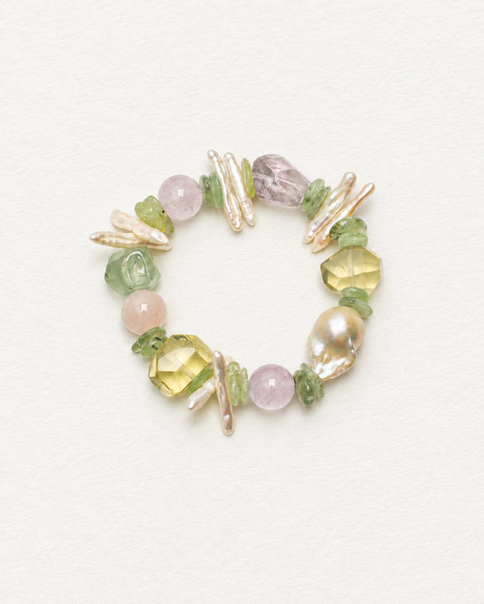 LUMERUNE Garden Mixed Gemstones Bracelet — prehnite, citrine, amethyst and organic pearls
