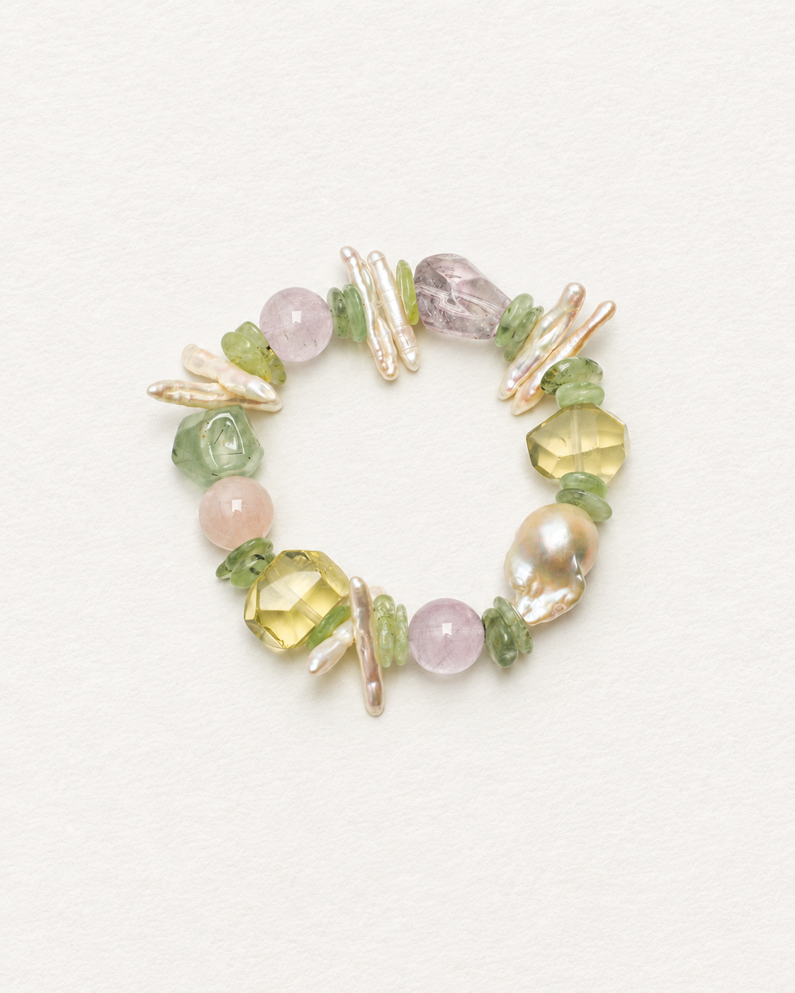 Meadow Light — Prehnite, Citrine & Pearl Bracelet