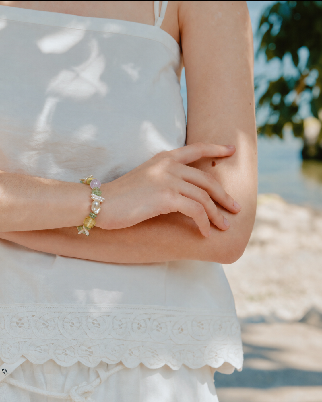 Meadow Light — Prehnite, Citrine & Pearl Bracelet