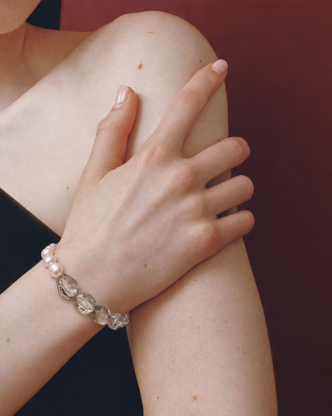Verdant Clarity — Green Quartz, Clear Quartz & Pearl Bracelet