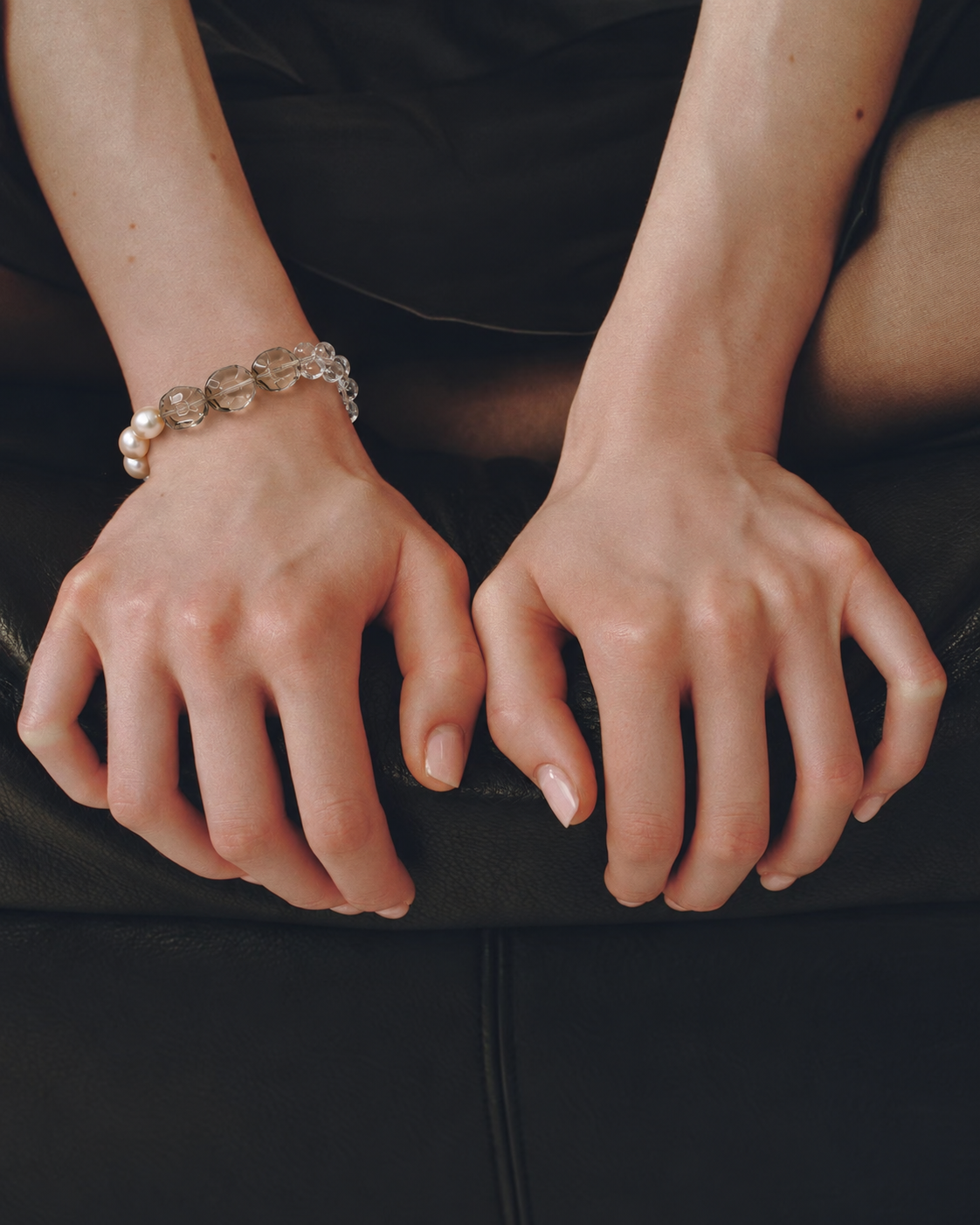 Verdant Clarity — Green Quartz, Clear Quartz & Pearl Bracelet