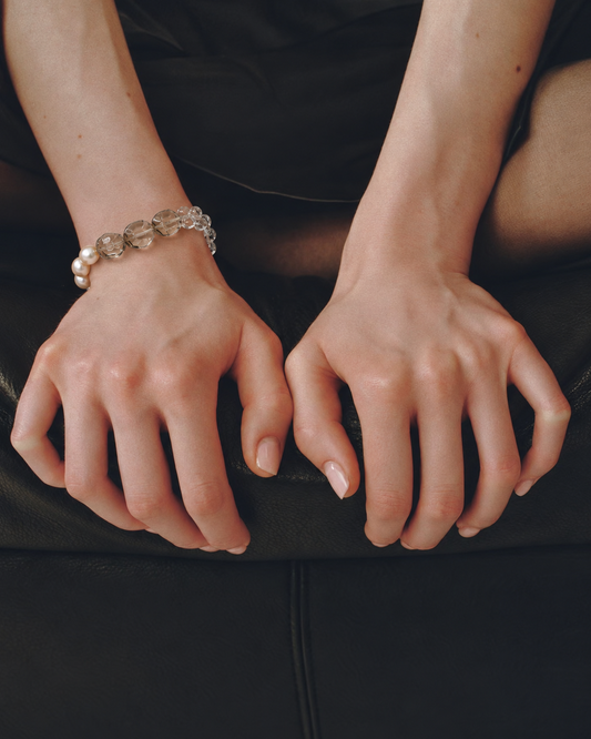 Verdant Clarity — Green Quartz, Clear Quartz & Pearl Bracelet