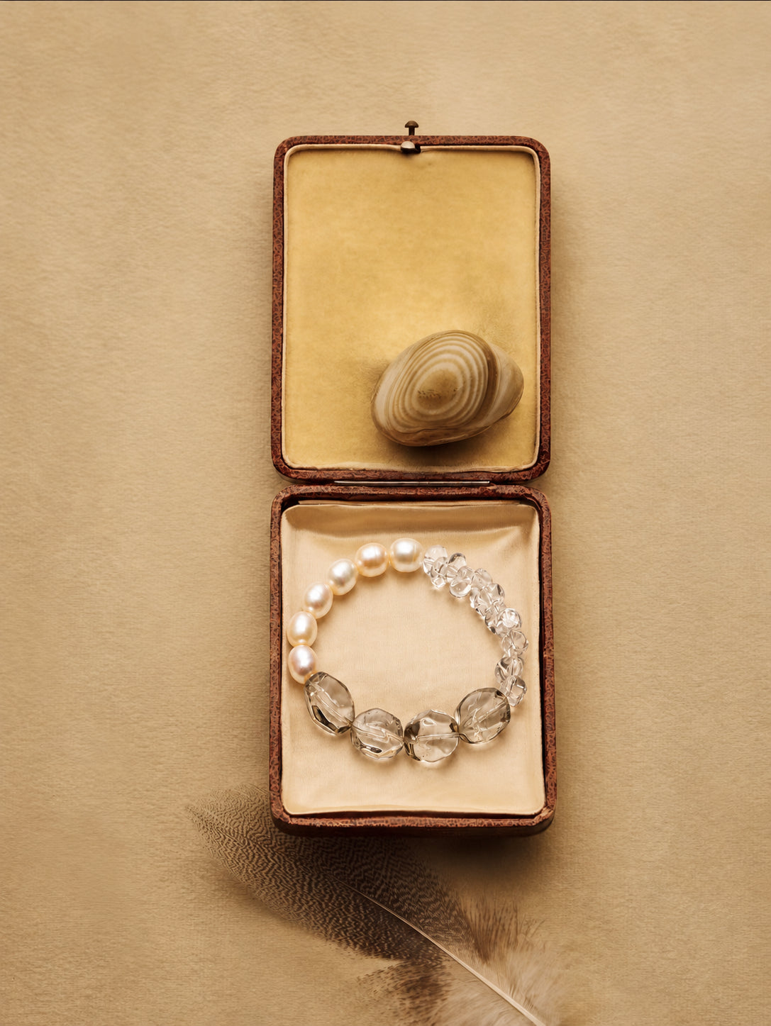 LUMERUNE Terra Green Quartz Bracelet With Clear Quartz and Pearl — green quartz, clear quartz and white pearls
