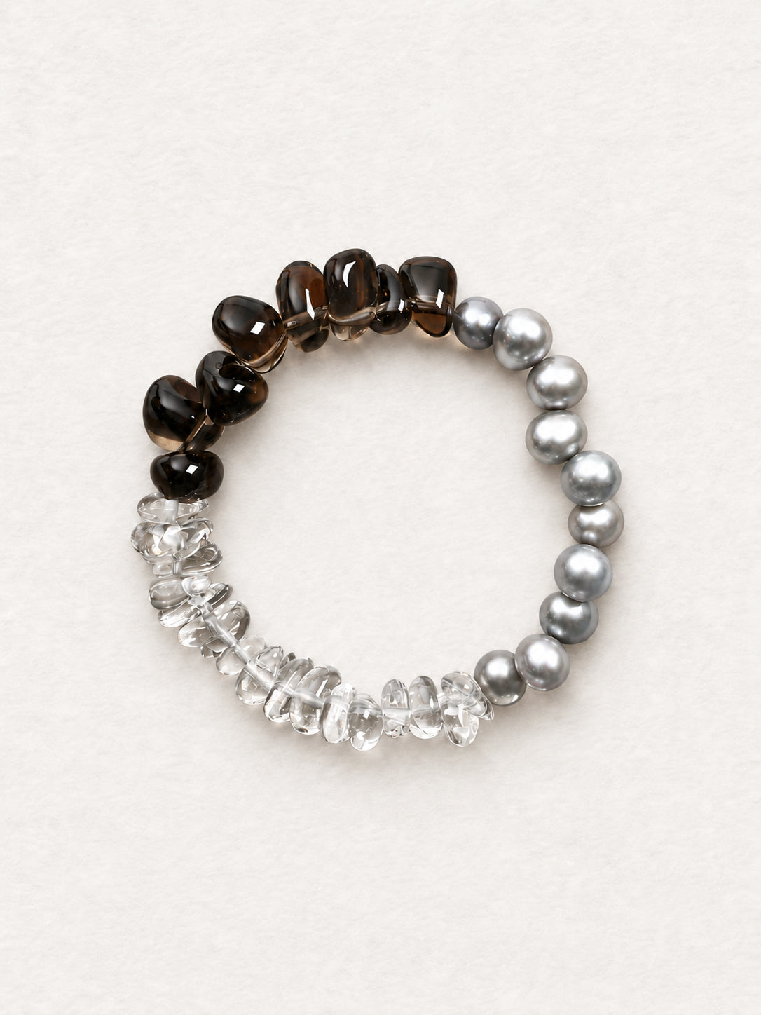 LUMERUNE Terra Smoky Quartz Bracelet With Gray Pearl and Clear Quartz — smoky quartz, clear quartz and gray pearls