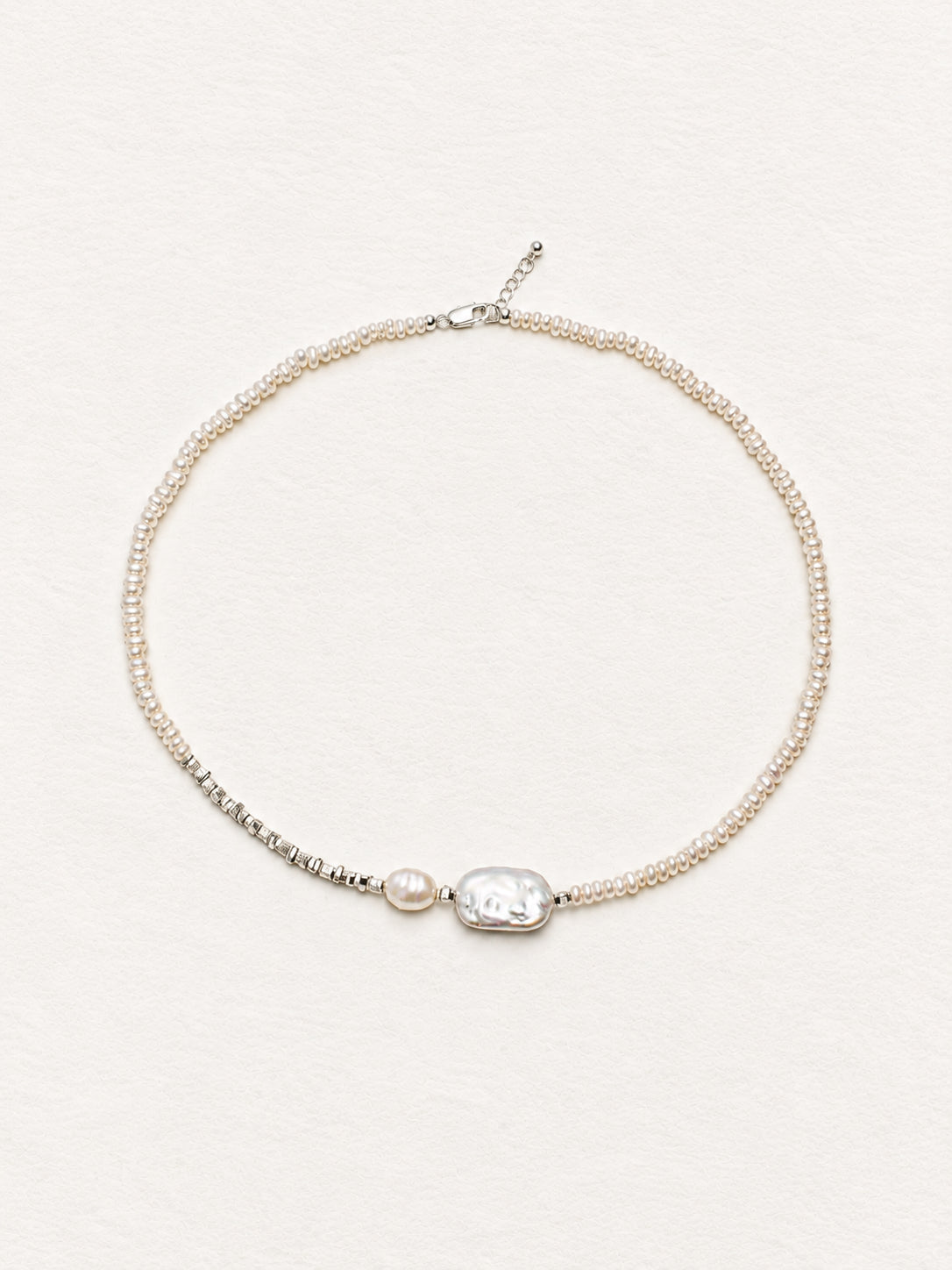 LUMERUNE Muse Pearl Necklace — seed pearls with a baroque pearl centerpiece
