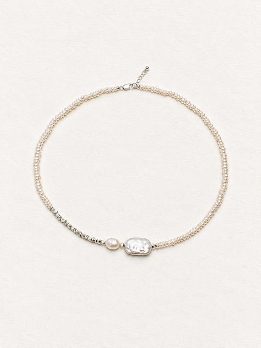 LUMERUNE Muse Pearl Necklace — seed pearls with a baroque pearl centerpiece