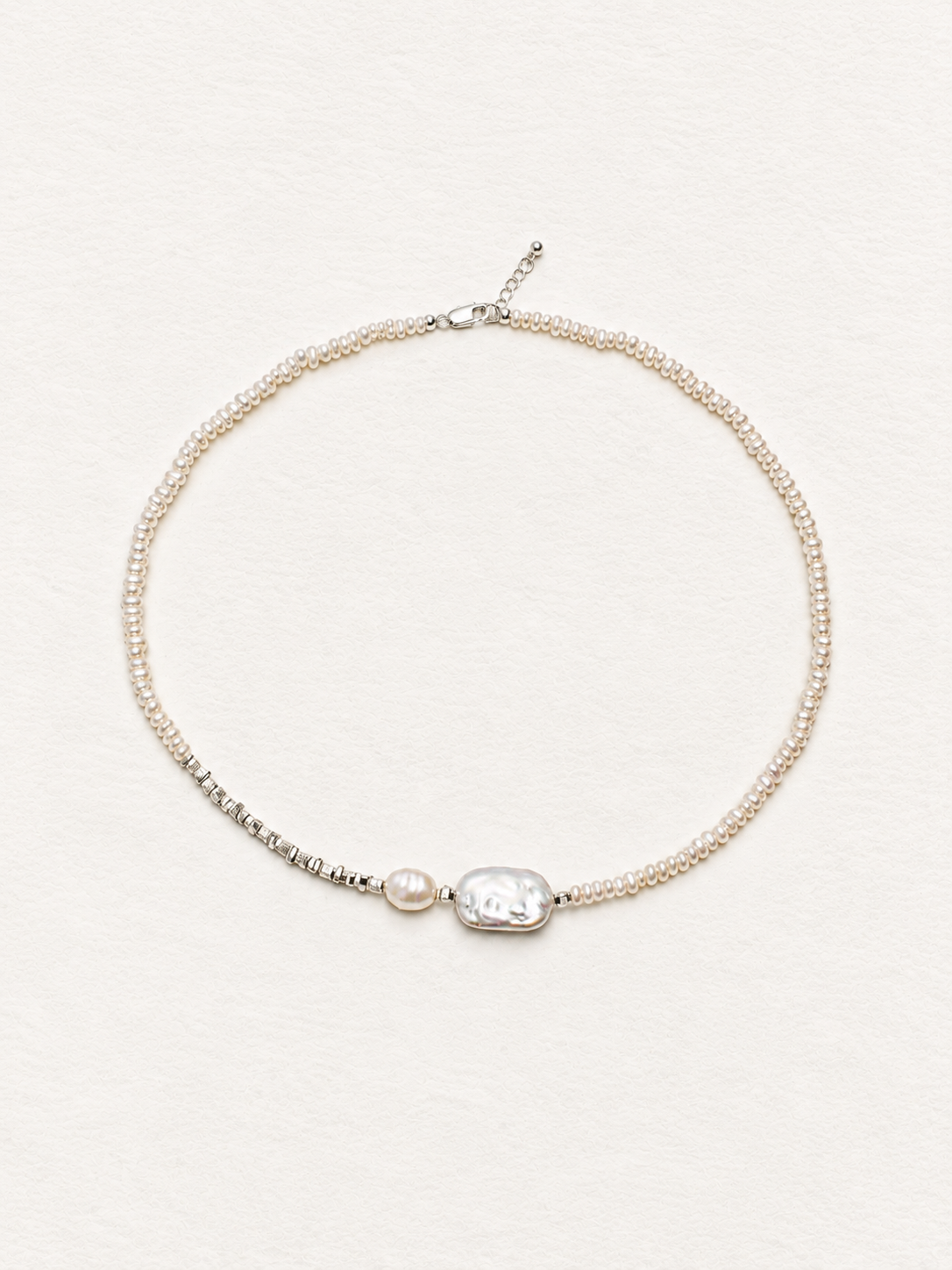 LUMERUNE Muse Pearl Necklace — seed pearls with a baroque pearl centerpiece