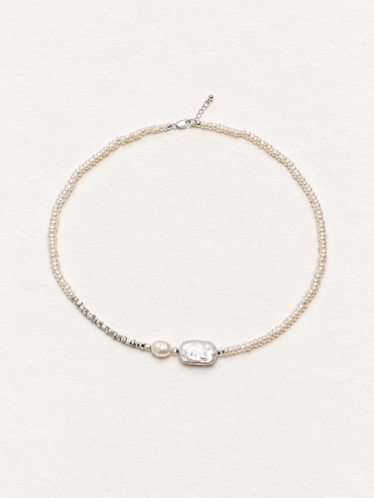 LUMERUNE Muse Pearl Necklace — seed pearls with a baroque pearl centerpiece