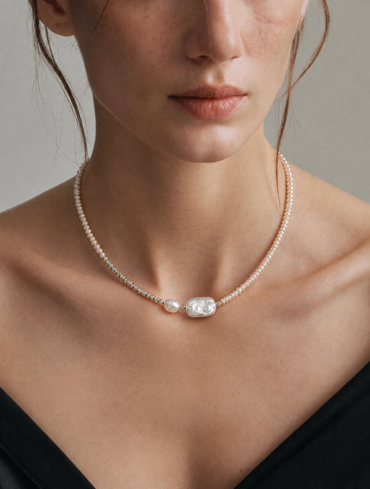 LUMERUNE Muse Pearl Necklace — seed pearls with a baroque pearl centerpiece