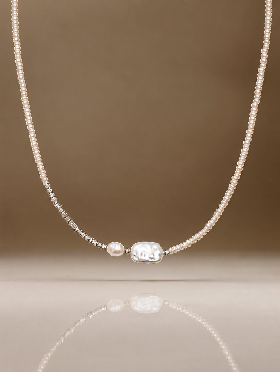 LUMERUNE Muse Pearl Necklace — seed pearls with a baroque pearl centerpiece