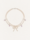 LUMERUNE Muse Pearl Bow Necklace With Amethyst — seed pearls, clear crystal, amethyst drops and a pearl bow
