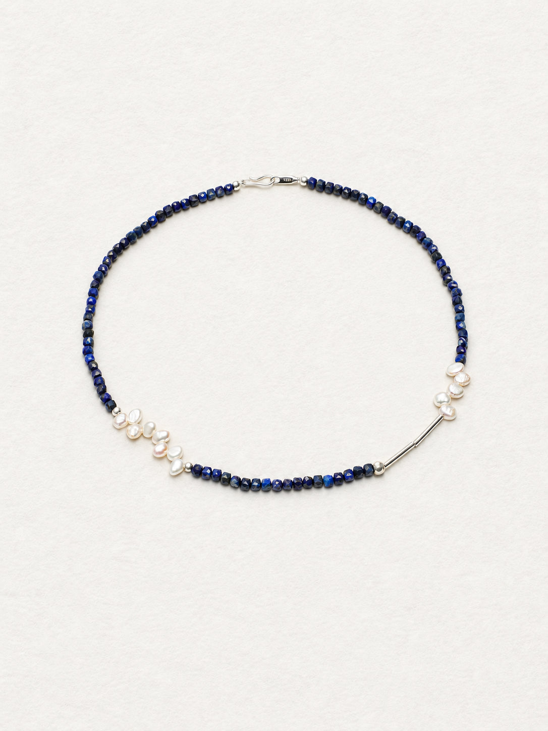 LUMERUNE Bloom Lapis Lazuli Necklace With Petal Pearl — faceted lapis lazuli, petal pearls and sterling silver