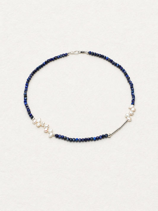 LUMERUNE Bloom Lapis Lazuli Necklace With Petal Pearl — faceted lapis lazuli, petal pearls and sterling silver