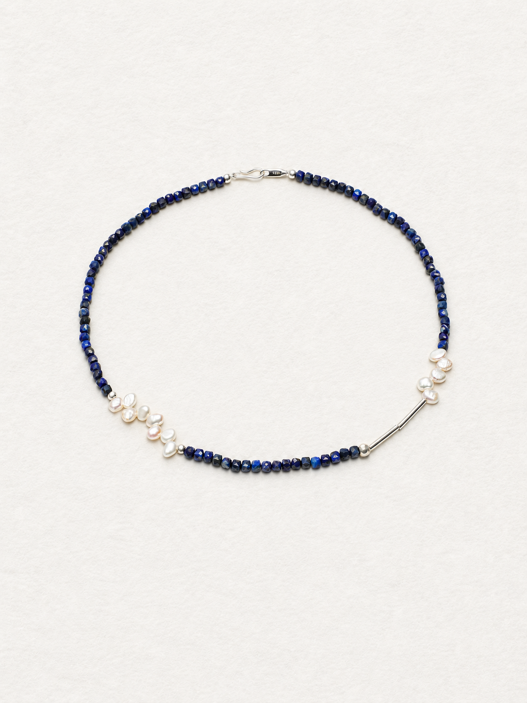 LUMERUNE Bloom Lapis Lazuli Necklace With Petal Pearl — faceted lapis lazuli, petal pearls and sterling silver