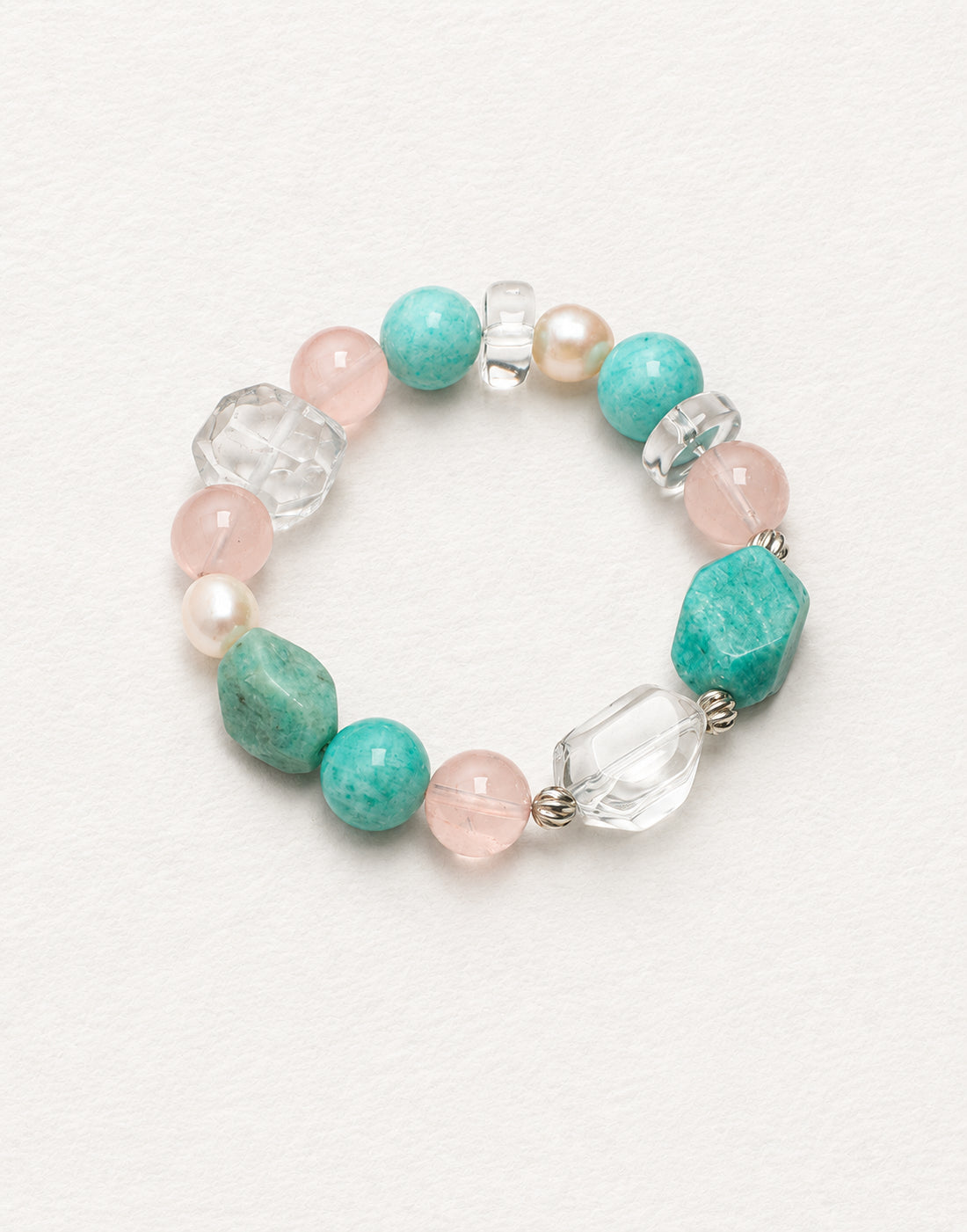 LUMERUNE Bonbon Amazonite Bracelet With Rose Quartz — amazonite, rose quartz, clear quartz and pearl