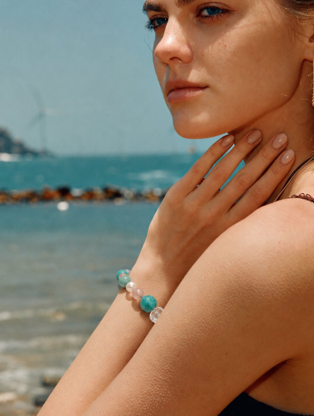 LUMERUNE Bonbon Amazonite Bracelet With Rose Quartz — amazonite, rose quartz, clear quartz and pearl