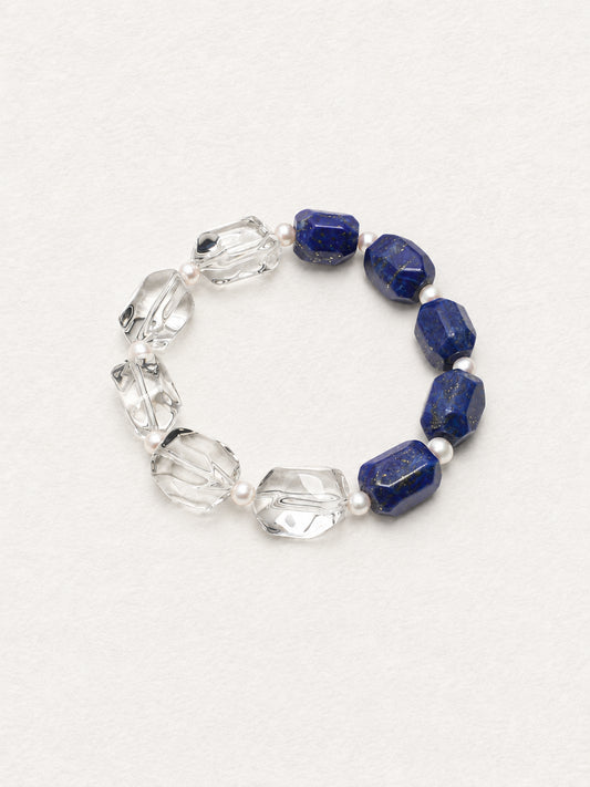 LUMERUNE Midnight Current Lapis Lazuli Bracelet With Clear Quartz — lapis lazuli, clear quartz and tiny pearls