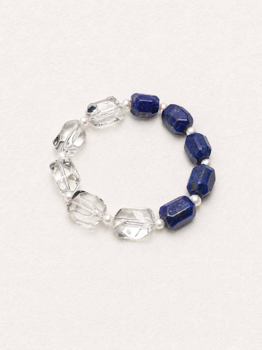 LUMERUNE Midnight Current Lapis Lazuli Bracelet With Clear Quartz — lapis lazuli, clear quartz and tiny pearls