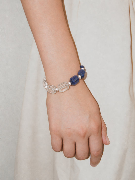 LUMERUNE Midnight Current Lapis Lazuli Bracelet With Clear Quartz — lapis lazuli, clear quartz and tiny pearls