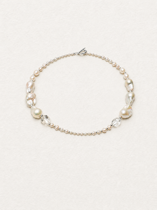 LUMERUNE Muse Mixed Pearl Necklace With Clear Quartz — baroque pearls, clear quartz, seed pearls and silver details