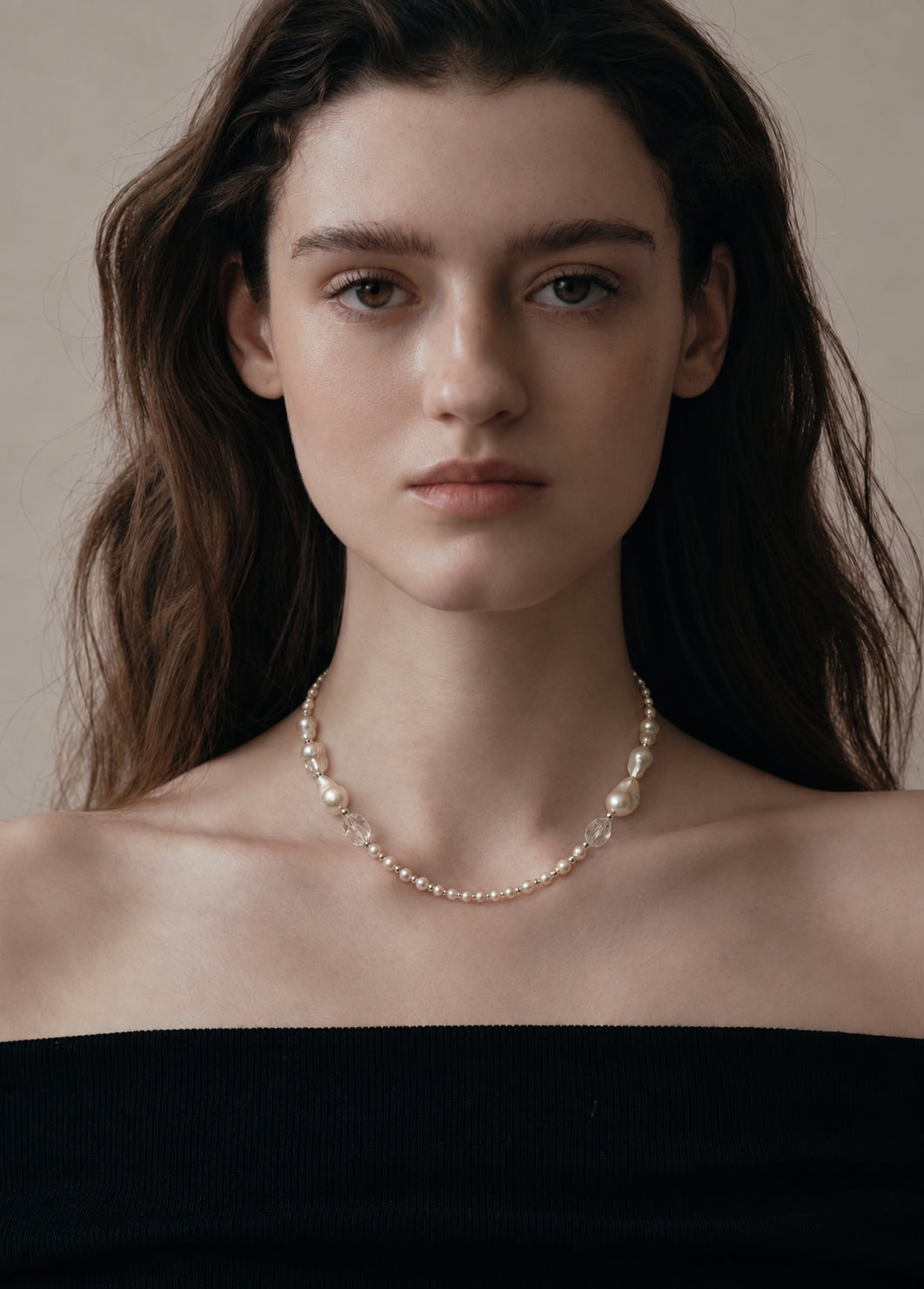 LUMERUNE Muse Mixed Pearl Necklace With Clear Quartz — baroque pearls, clear quartz, seed pearls and silver details