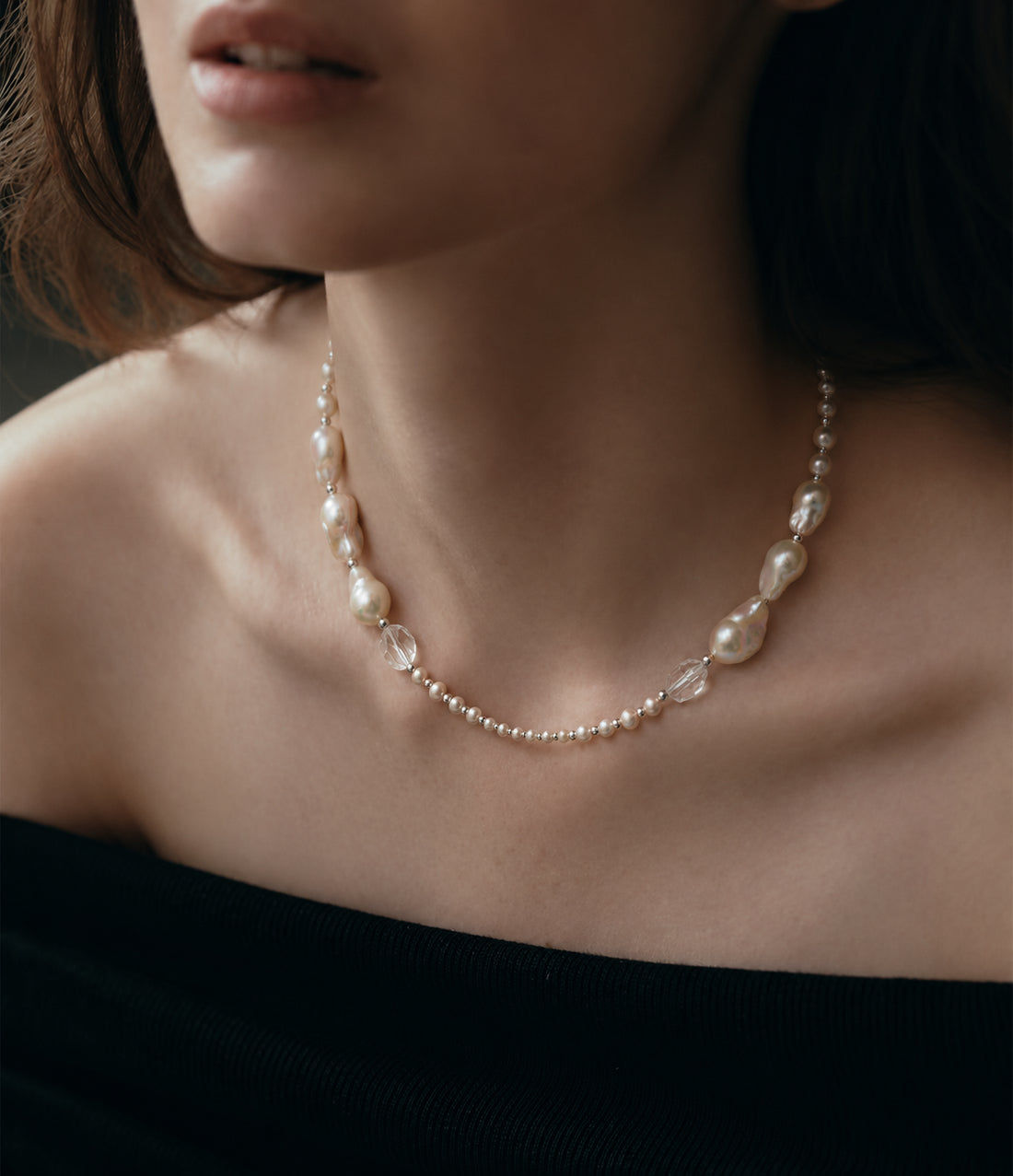 LUMERUNE Muse Mixed Pearl Necklace With Clear Quartz — baroque pearls, clear quartz, seed pearls and silver details