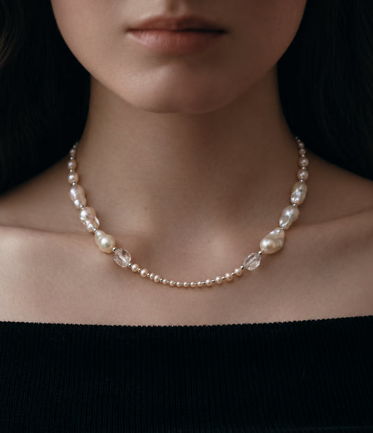 LUMERUNE Muse Mixed Pearl Necklace With Clear Quartz — baroque pearls, clear quartz, seed pearls and silver details