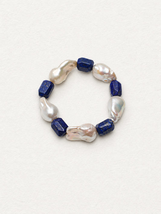 LUMERUNE Midnight Current Lapis Lazuli Bracelet With Baroque Pearl — alternating lapis lazuli and baroque pearls