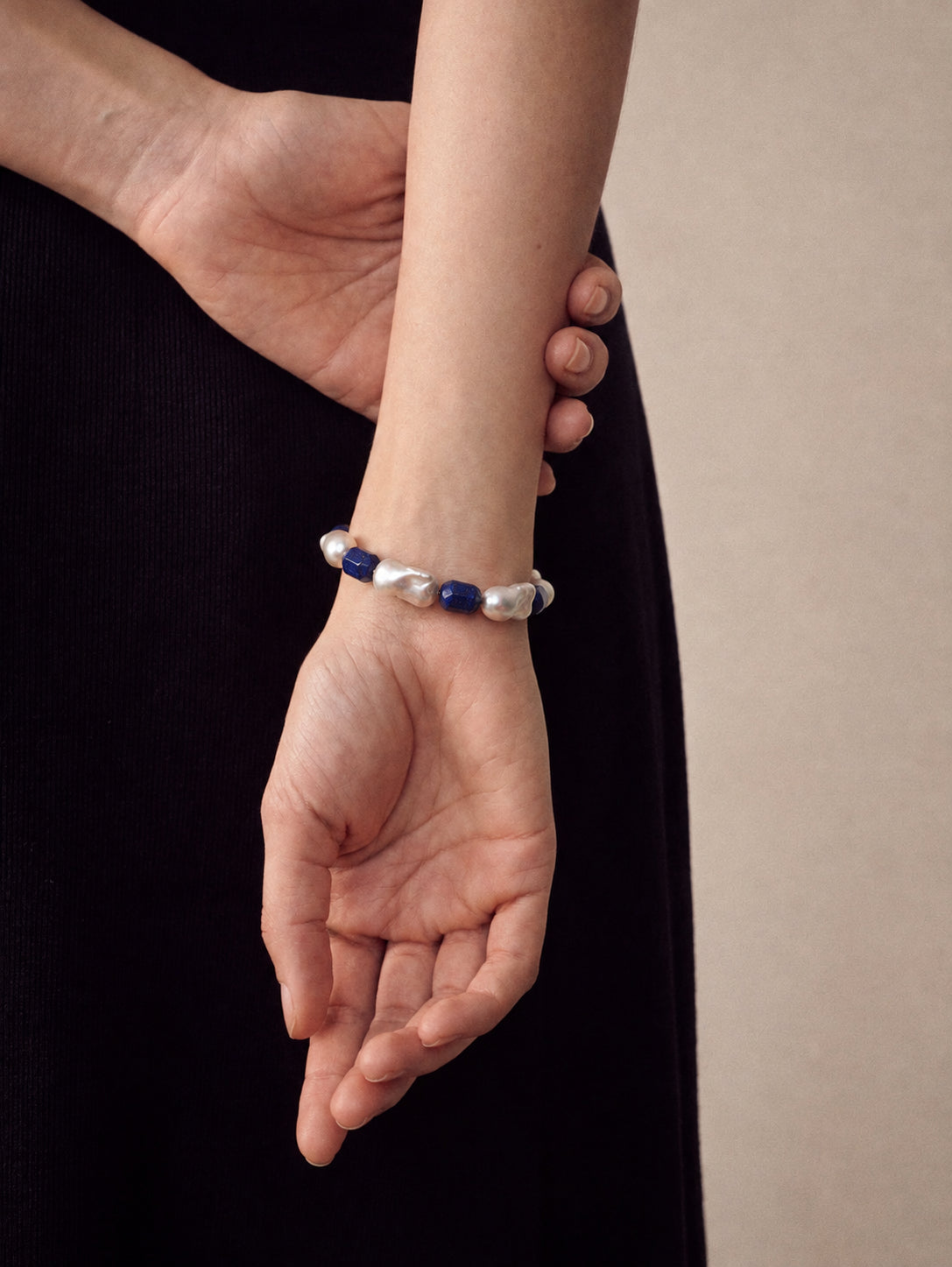 LUMERUNE Midnight Current Lapis Lazuli Bracelet With Baroque Pearl — alternating lapis lazuli and baroque pearls