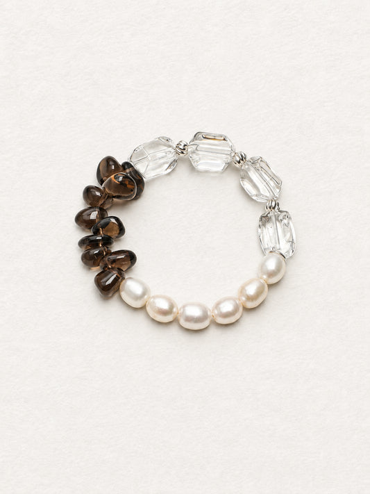 LUMERUNE Terra Clear Quartz Bracelet With Smoky Quartz and Pearl — clear quartz, smoky quartz, rice pearls and S925 silver