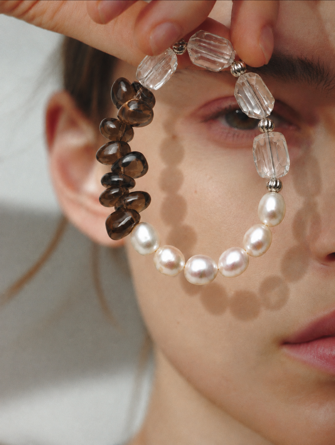 LUMERUNE Terra Clear Quartz Bracelet With Smoky Quartz and Pearl — clear quartz, smoky quartz, rice pearls and S925 silver