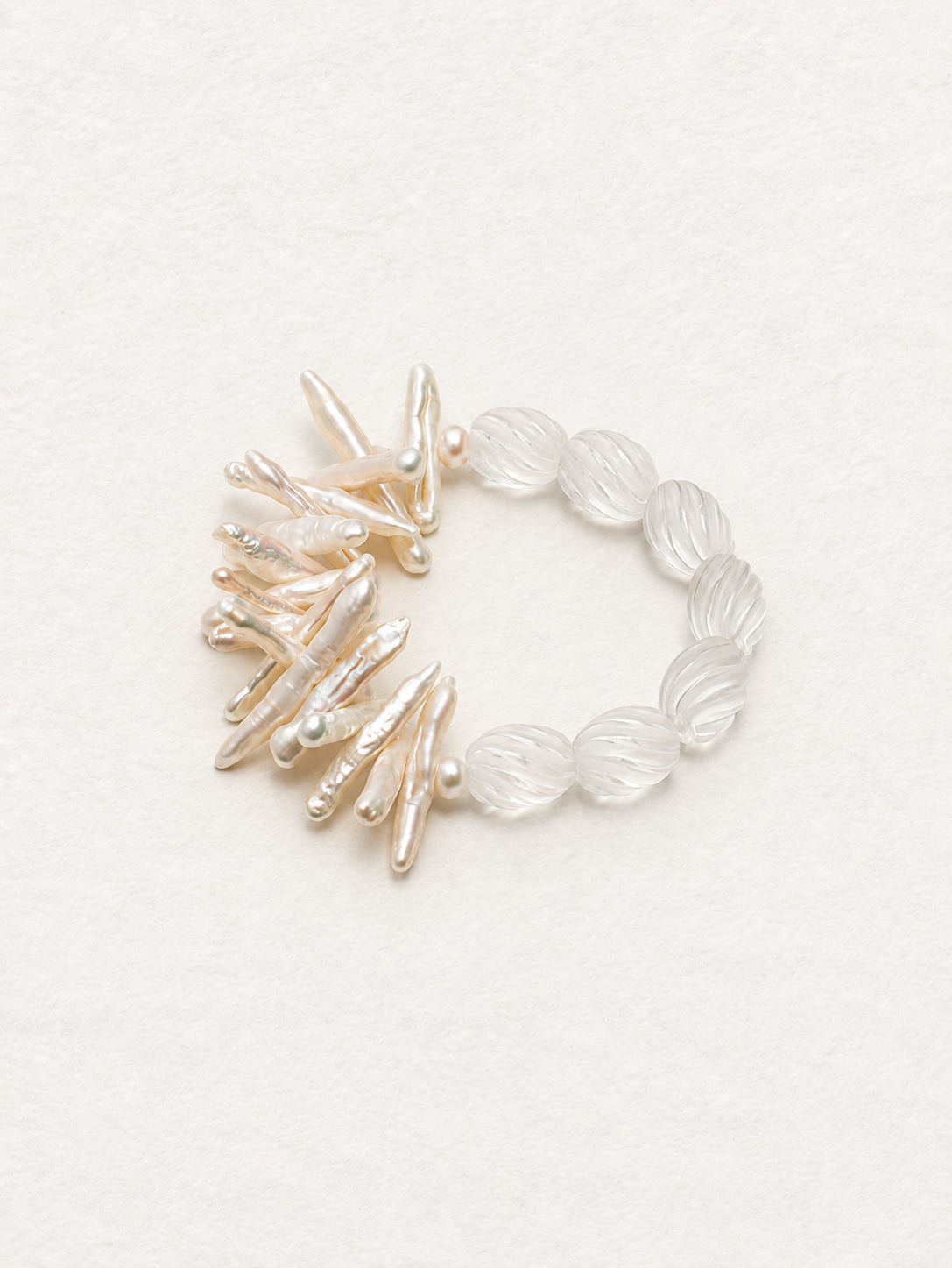 LUMERUNE Mineral Drift Clear Quartz and Stick Pearl Bracelet — clear quartz and organic stick pearls