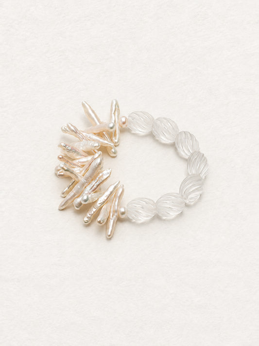 LUMERUNE Mineral Drift Clear Quartz and Stick Pearl Bracelet — clear quartz and organic stick pearls