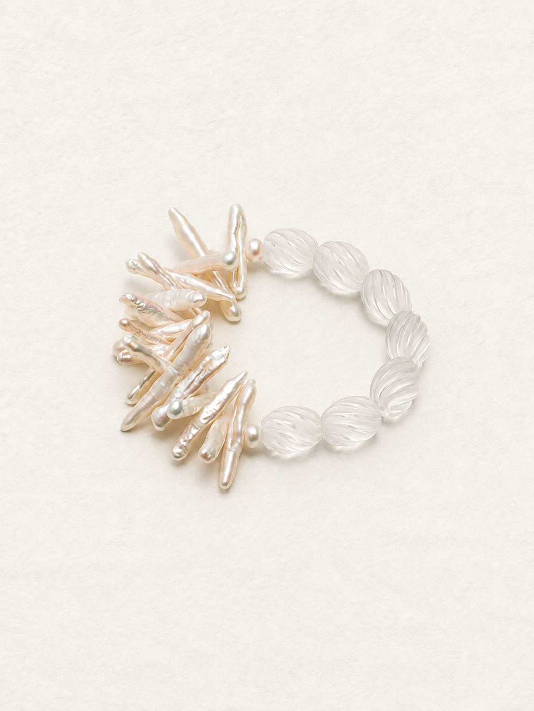 LUMERUNE Mineral Drift Clear Quartz and Stick Pearl Bracelet — clear quartz and organic stick pearls