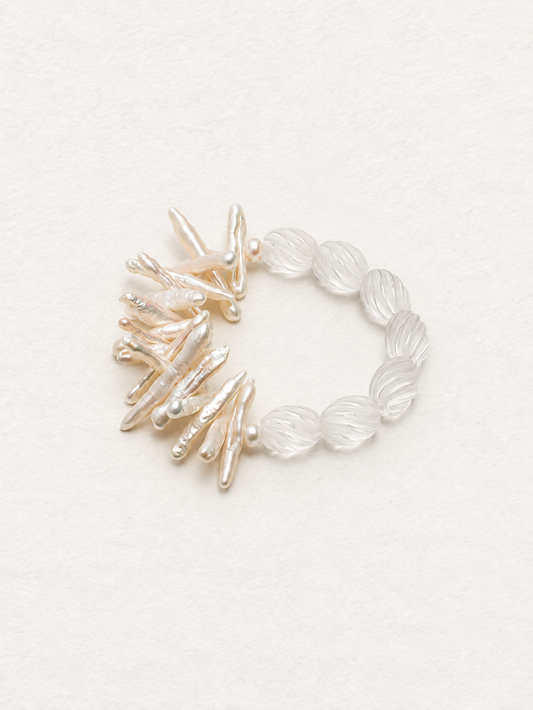 LUMERUNE Mineral Drift Clear Quartz and Stick Pearl Bracelet — clear quartz and organic stick pearls