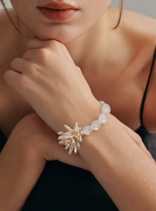 LUMERUNE Mineral Drift Clear Quartz and Stick Pearl Bracelet — clear quartz and organic stick pearls