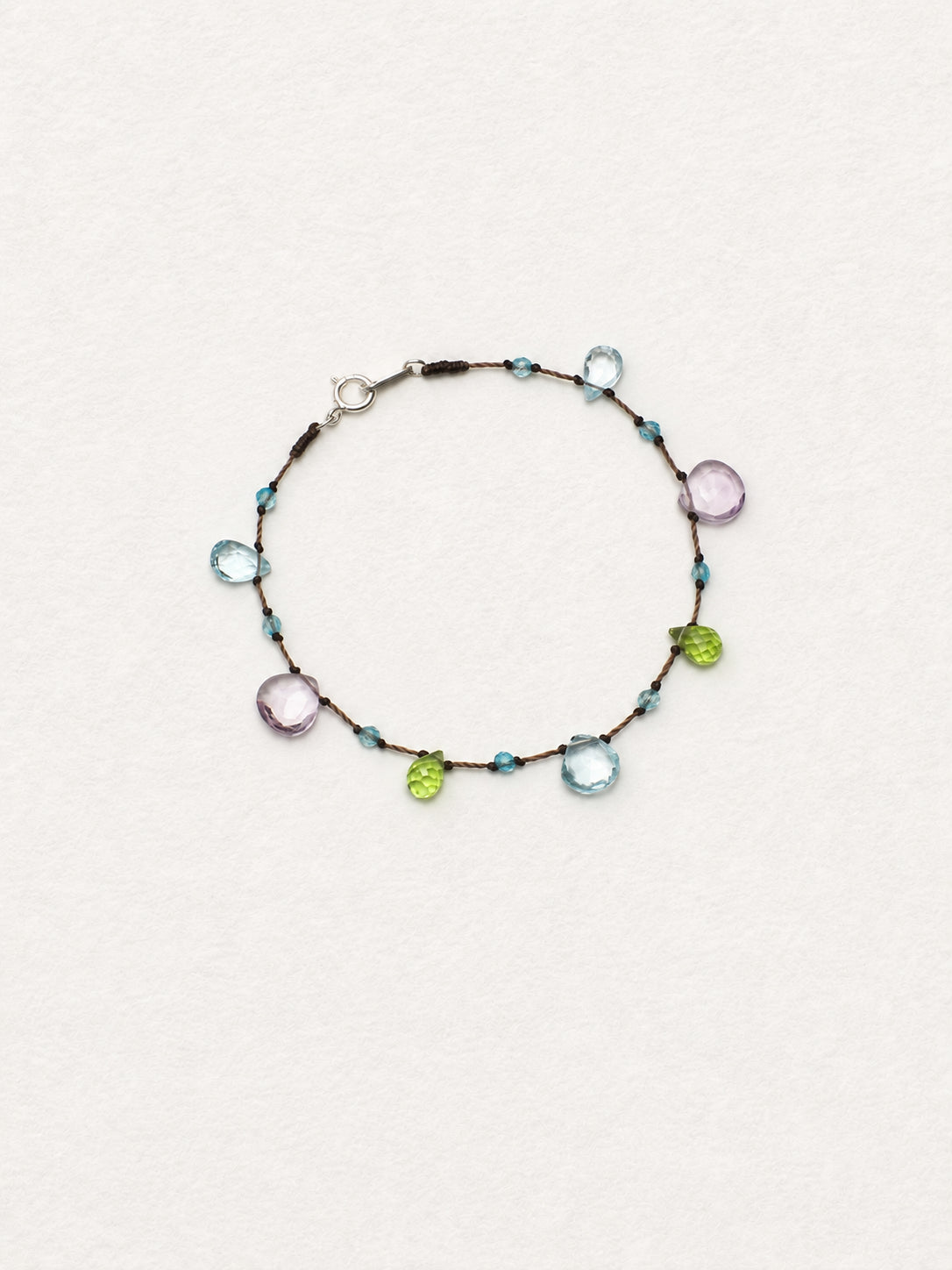 LUMERUNE Dewdrop Multi-Gemstone Drop Bracelet — blue topaz, amethyst and peridot drops