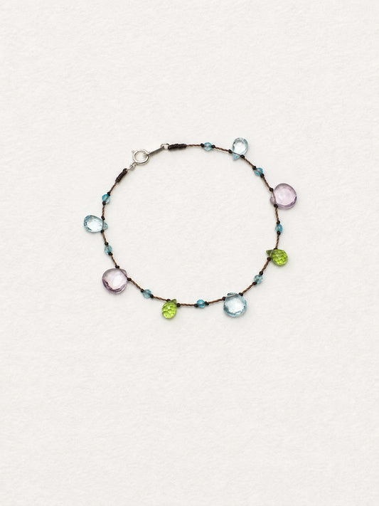 LUMERUNE Dewdrop Multi-Gemstone Drop Bracelet — blue topaz, amethyst and peridot drops