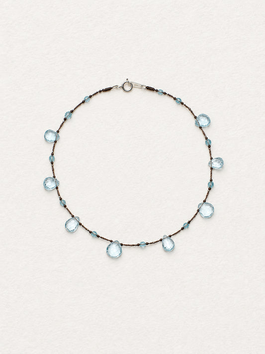 LUMERUNE Dewdrop Blue Topaz Necklace — blue topaz drops on a delicate cord