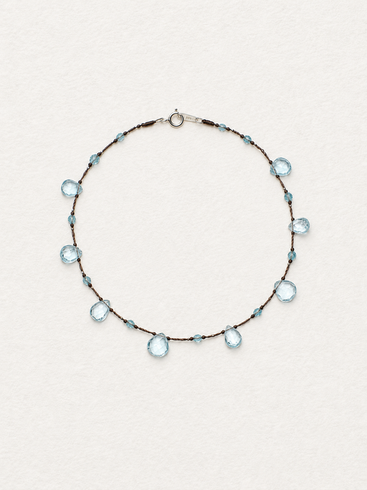 LUMERUNE Dewdrop Blue Topaz Necklace — blue topaz drops on a delicate cord