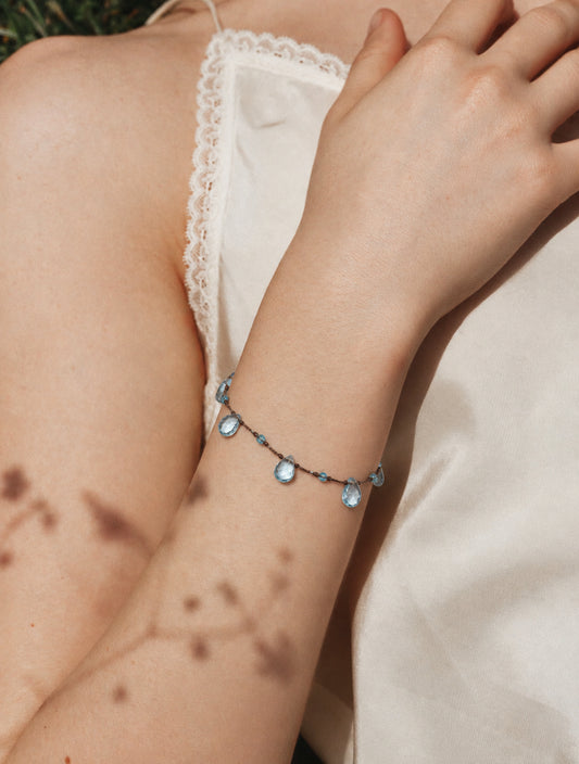 LUMERUNE Dewdrop Blue Topaz Bracelet — blue topaz, amethyst and green gemstone drops