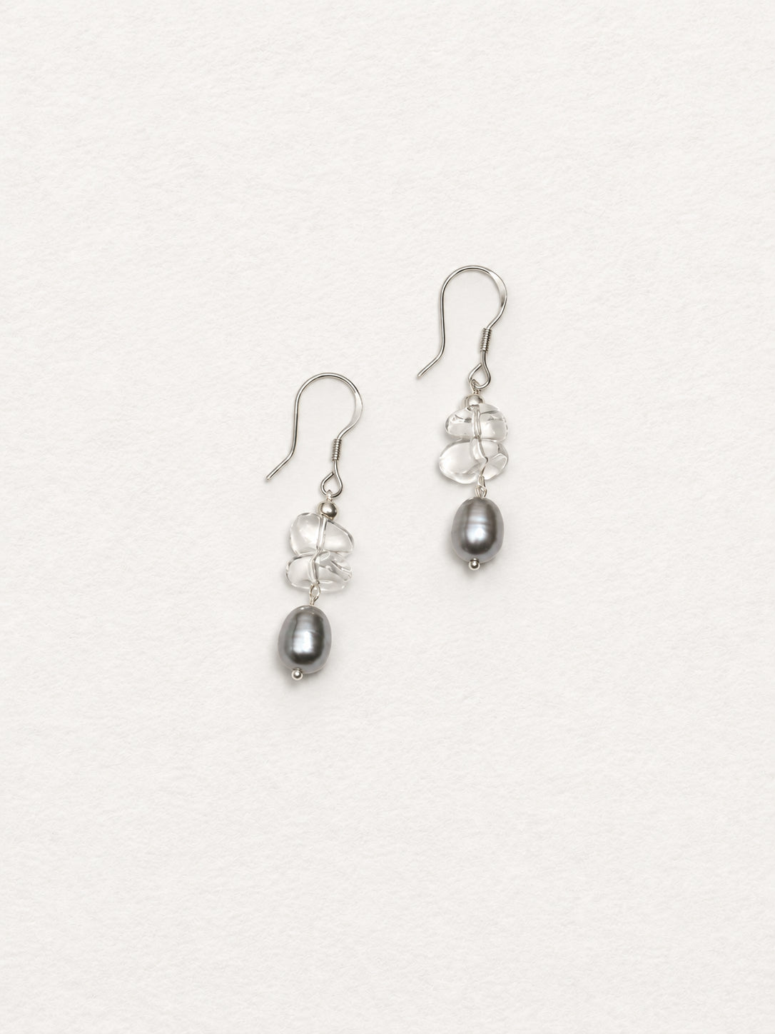 LUMERUNE Muse Gray Pearl Earrings With Clear Quartz — clear quartz and gray pearls