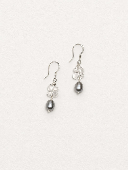 LUMERUNE Muse Gray Pearl Earrings With Clear Quartz — clear quartz and gray pearls