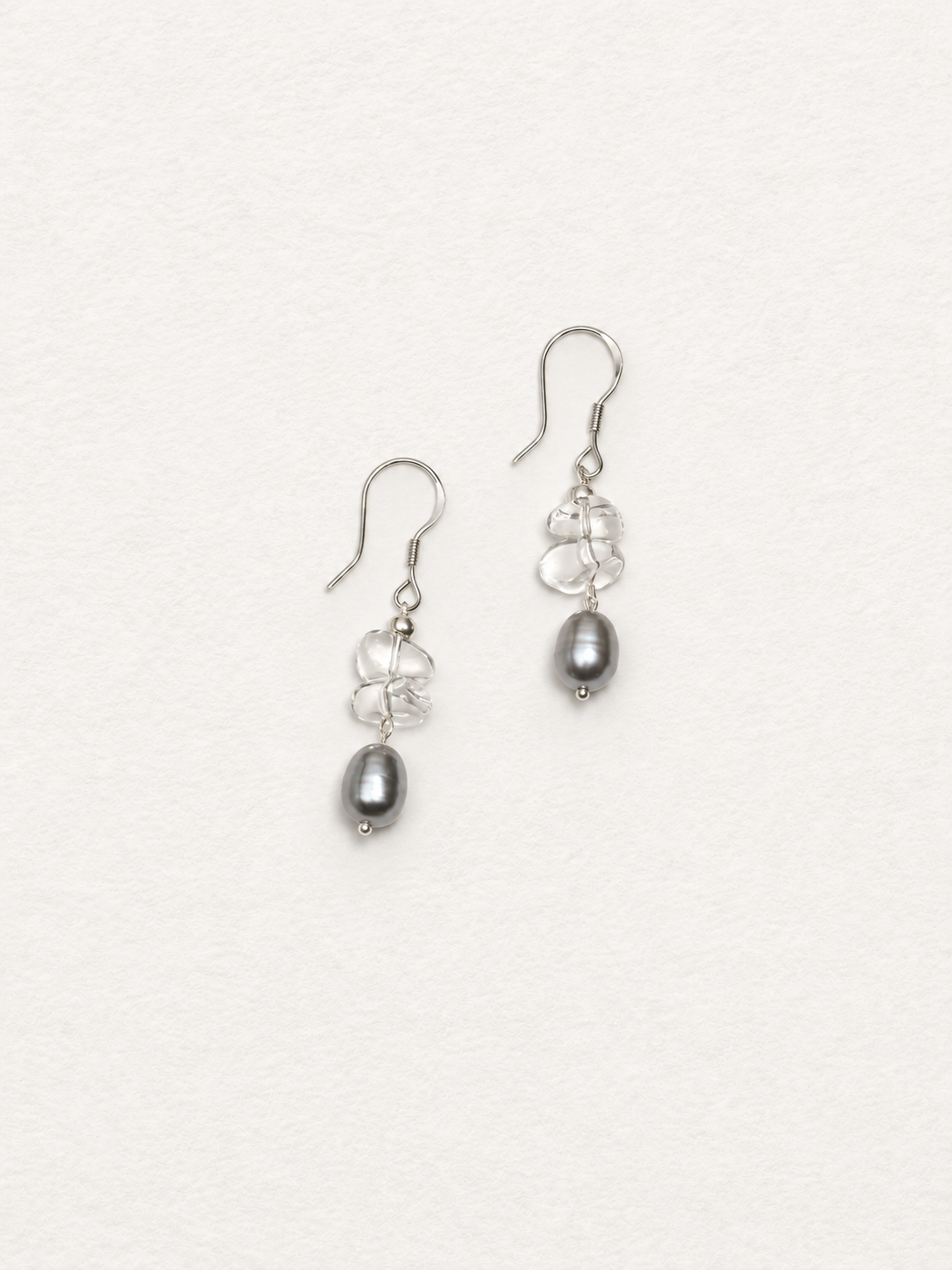 LUMERUNE Muse Gray Pearl Earrings With Clear Quartz — clear quartz and gray pearls