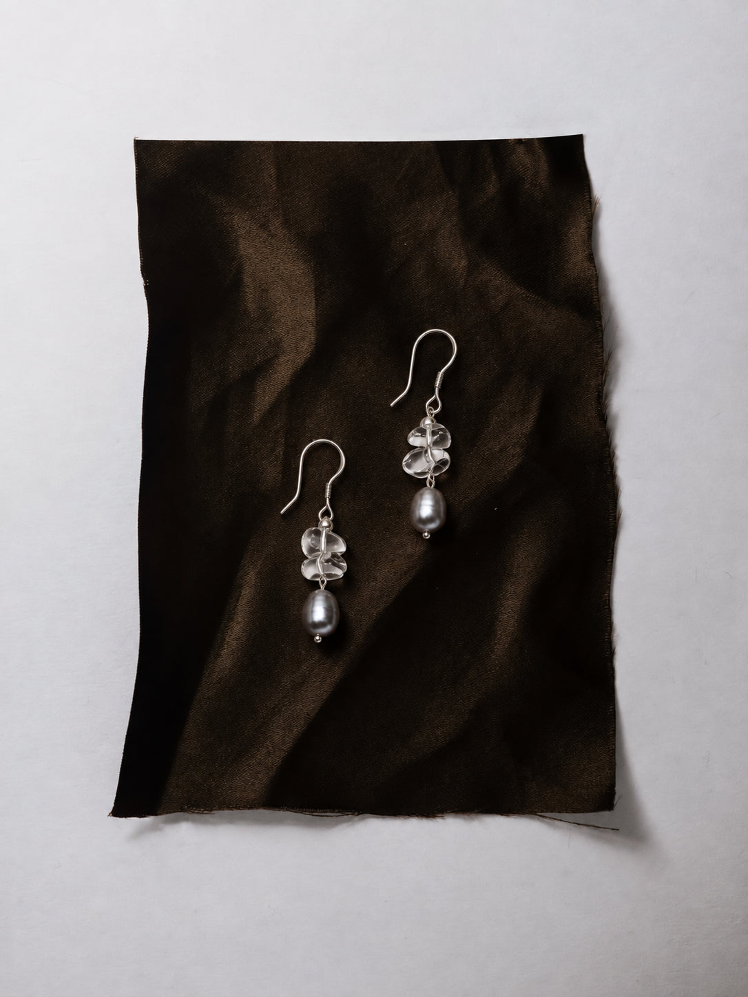 LUMERUNE Muse Gray Pearl Earrings With Clear Quartz — clear quartz and gray pearls