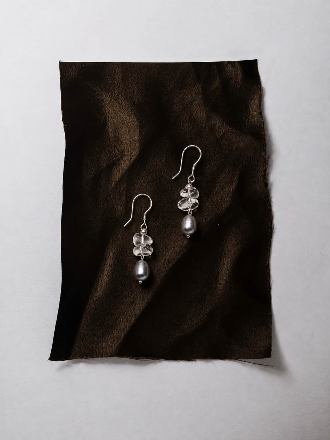 LUMERUNE Muse Gray Pearl Earrings With Clear Quartz — clear quartz and gray pearls