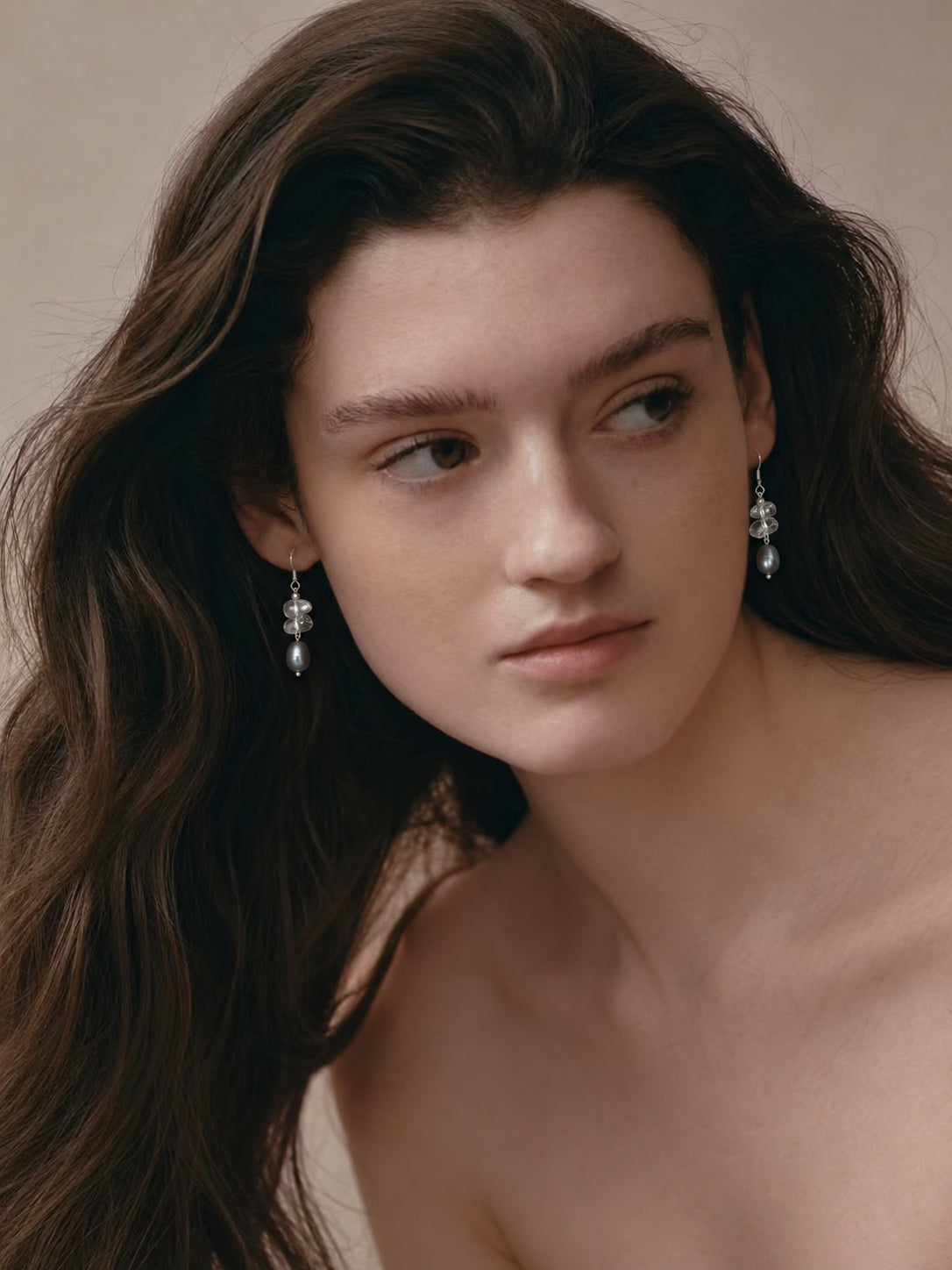 LUMERUNE Muse Gray Pearl Earrings With Clear Quartz — clear quartz and gray pearls