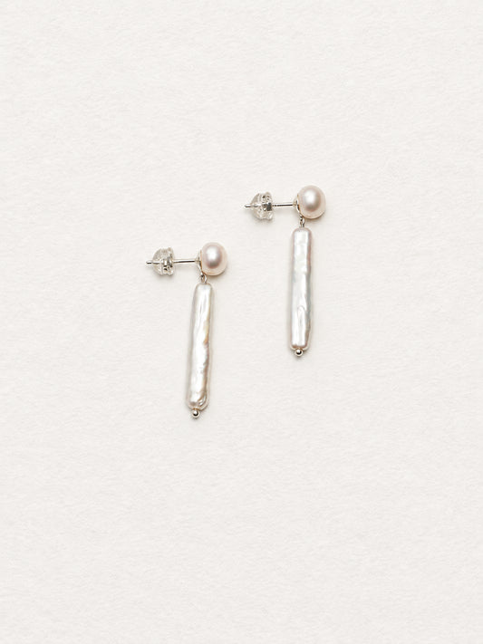 LUMERUNE Muse Pearl Drop Earrings — long freshwater pearls in a drop design