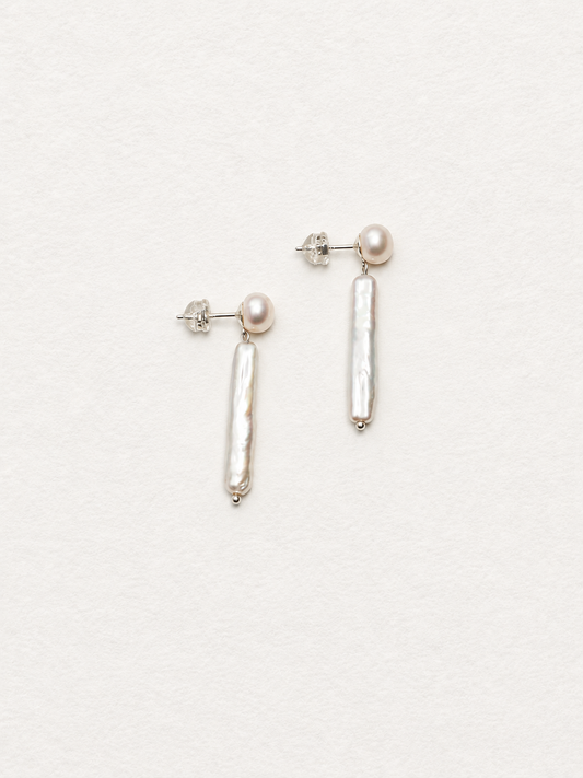 LUMERUNE Muse Pearl Drop Earrings — long freshwater pearls in a drop design