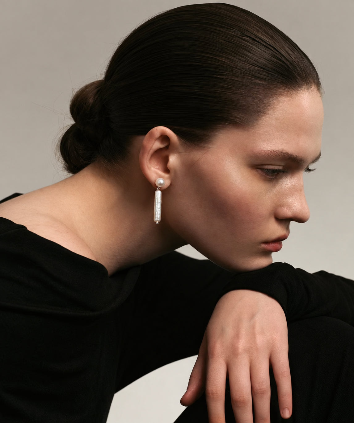 LUMERUNE Muse Pearl Drop Earrings — long freshwater pearls in a drop design